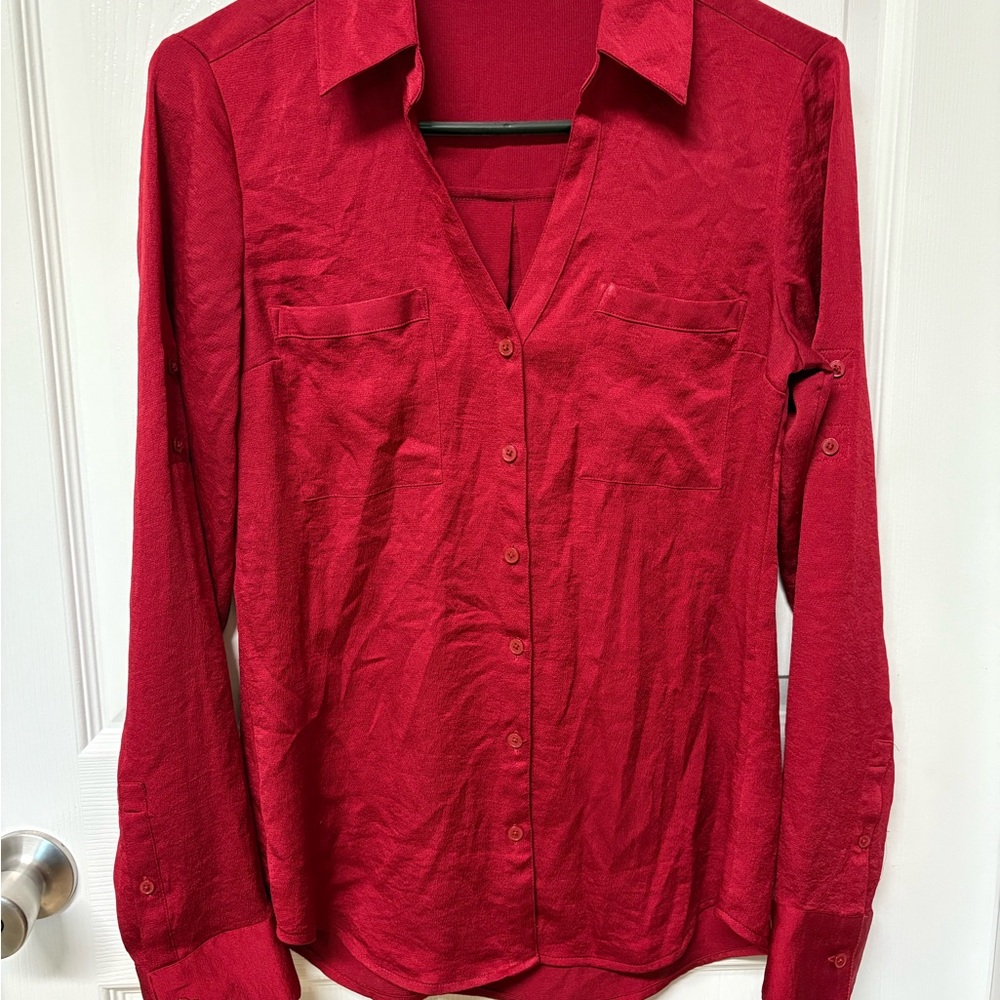 Express Vibrant Red Button-Down Shirt